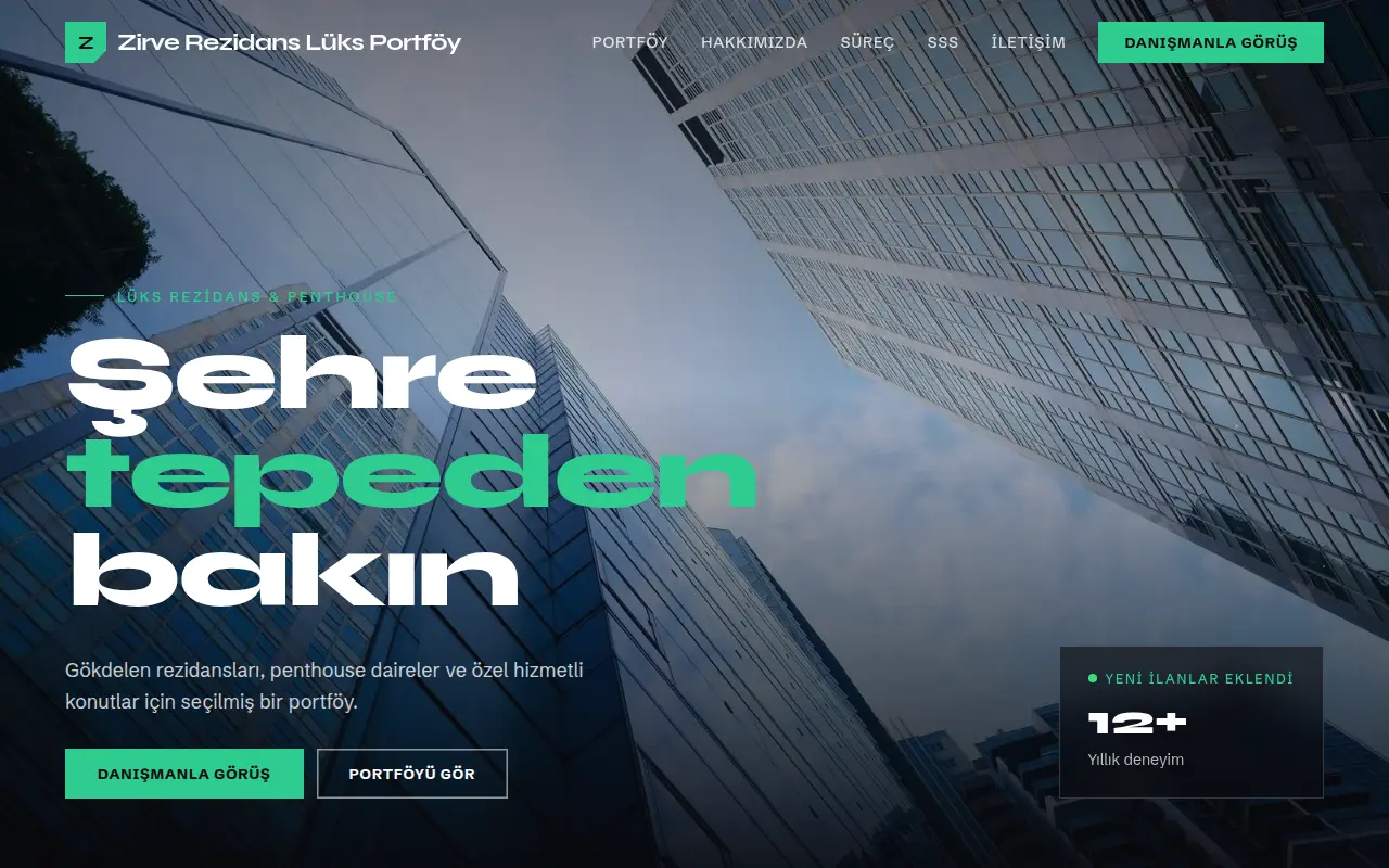 Emlak Ofisi Web Sitesi — Zirve Rezidans Lüks Portföy